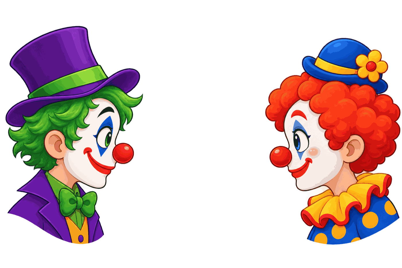 The two Ring Duel clowns facing each other across the ring